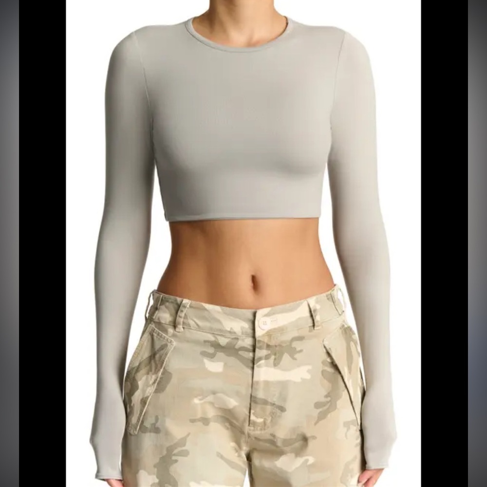 naked wardrobe Beige Long Sleeve Crop Top